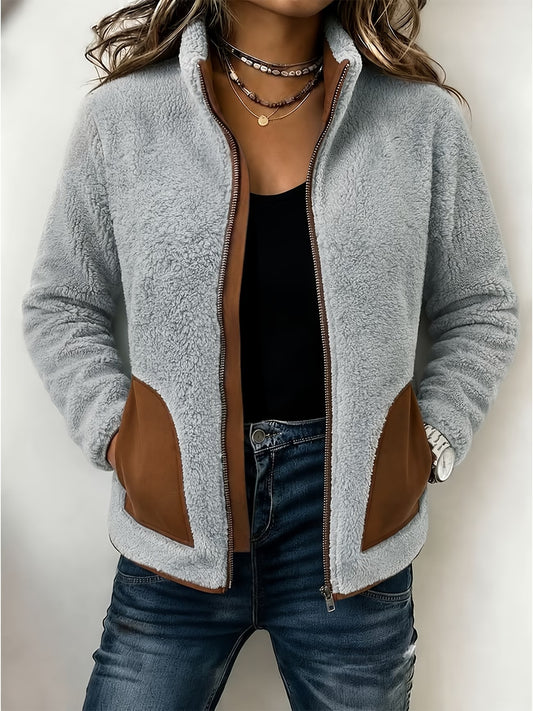 Women's Colour-Block Teddy Fleece Jacket