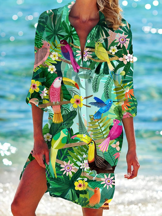 Women's Printed Dress – Holiday Style Green Base