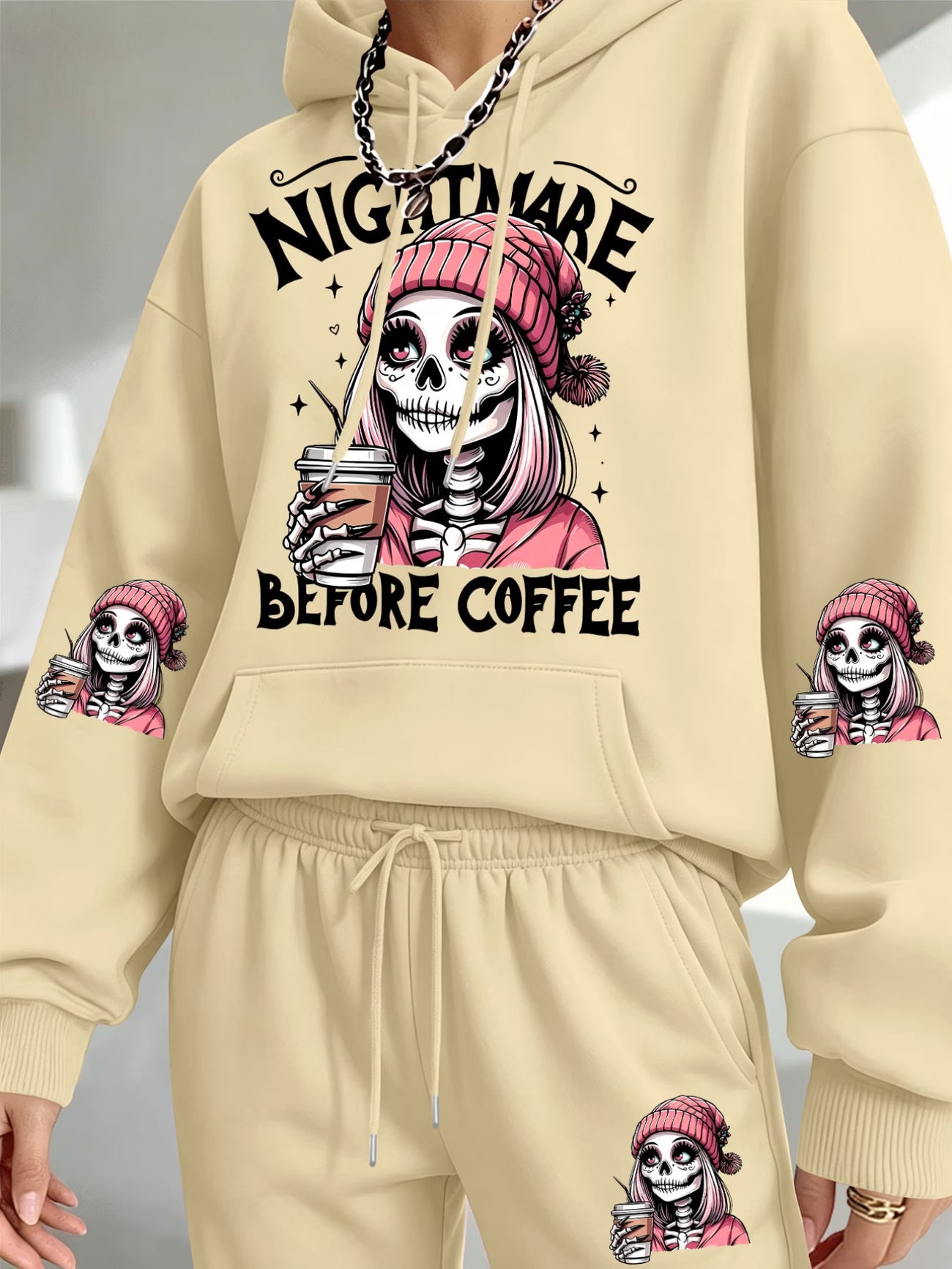 Nightmare Before Coffee Skull Hooded Sweatshirt & Joggers Set