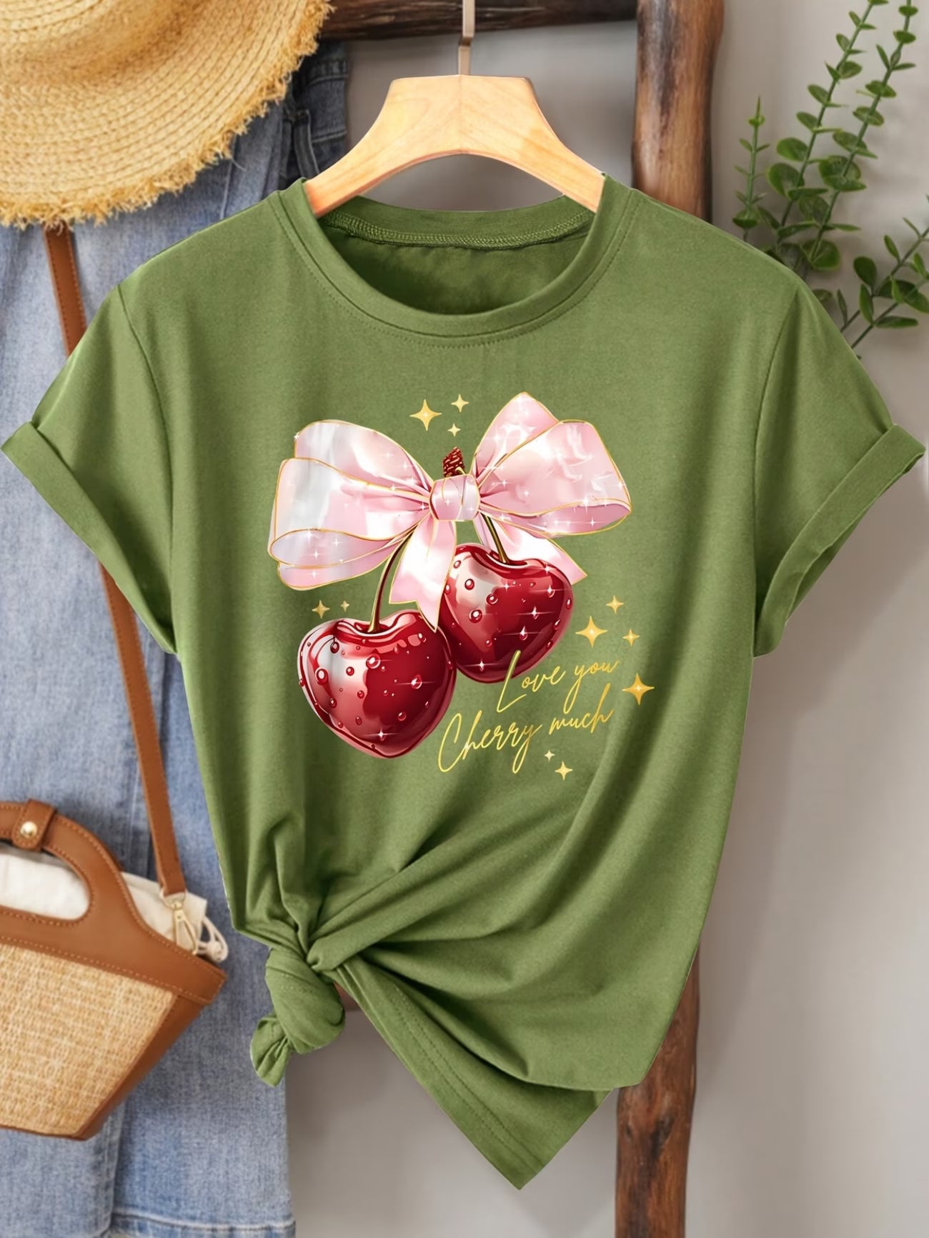 Sweet Cherry Bow Short-Sleeve T-Shirt