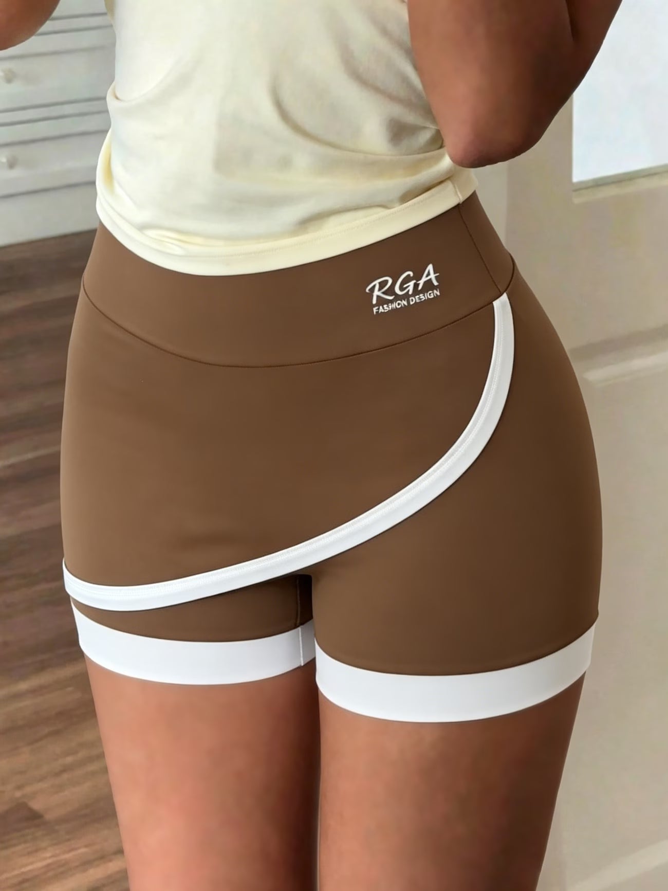 Colour-Block High-Waist Shorts — Faux Two-Piece