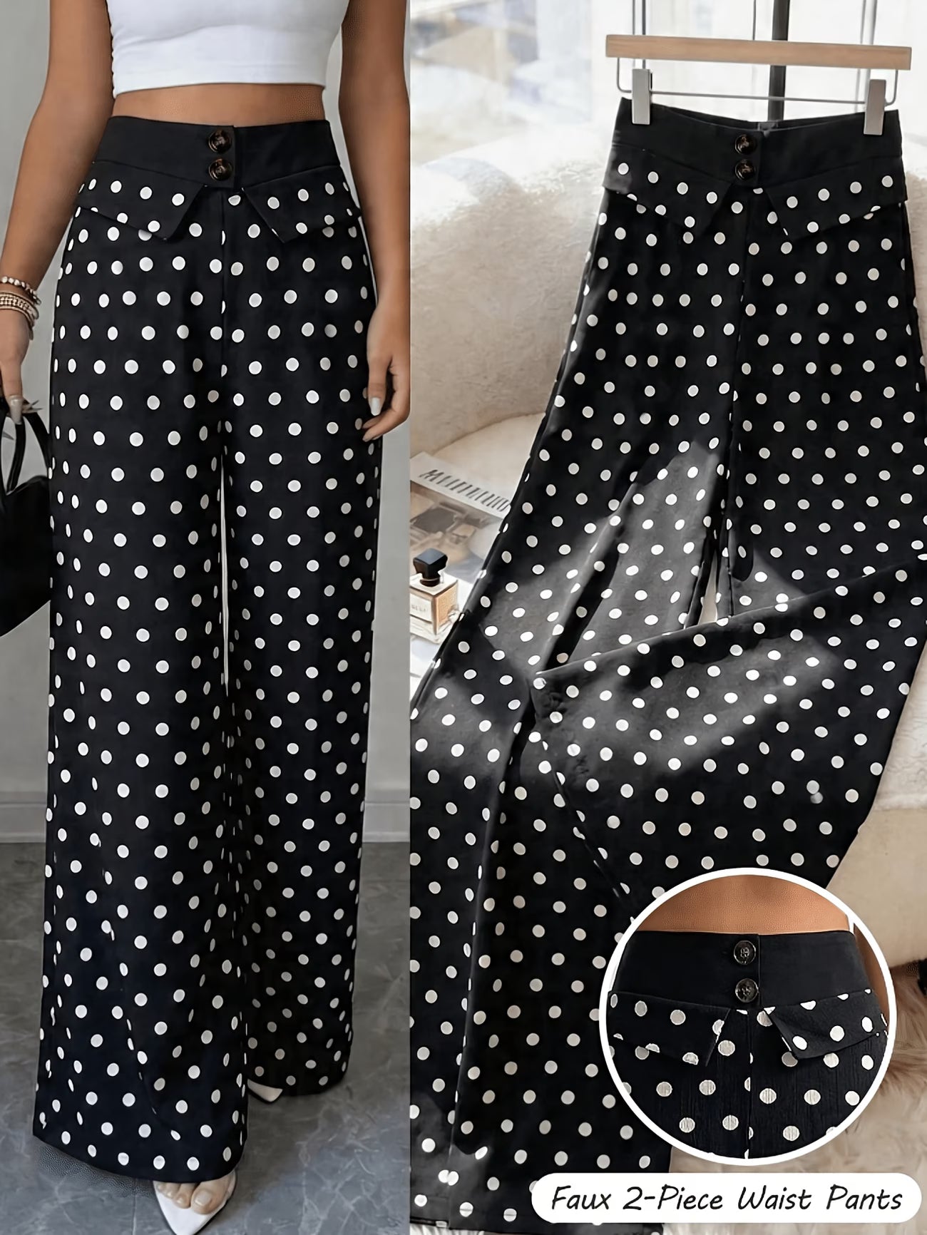 Women's Polka Dot Retro French Wide-Leg Trousers