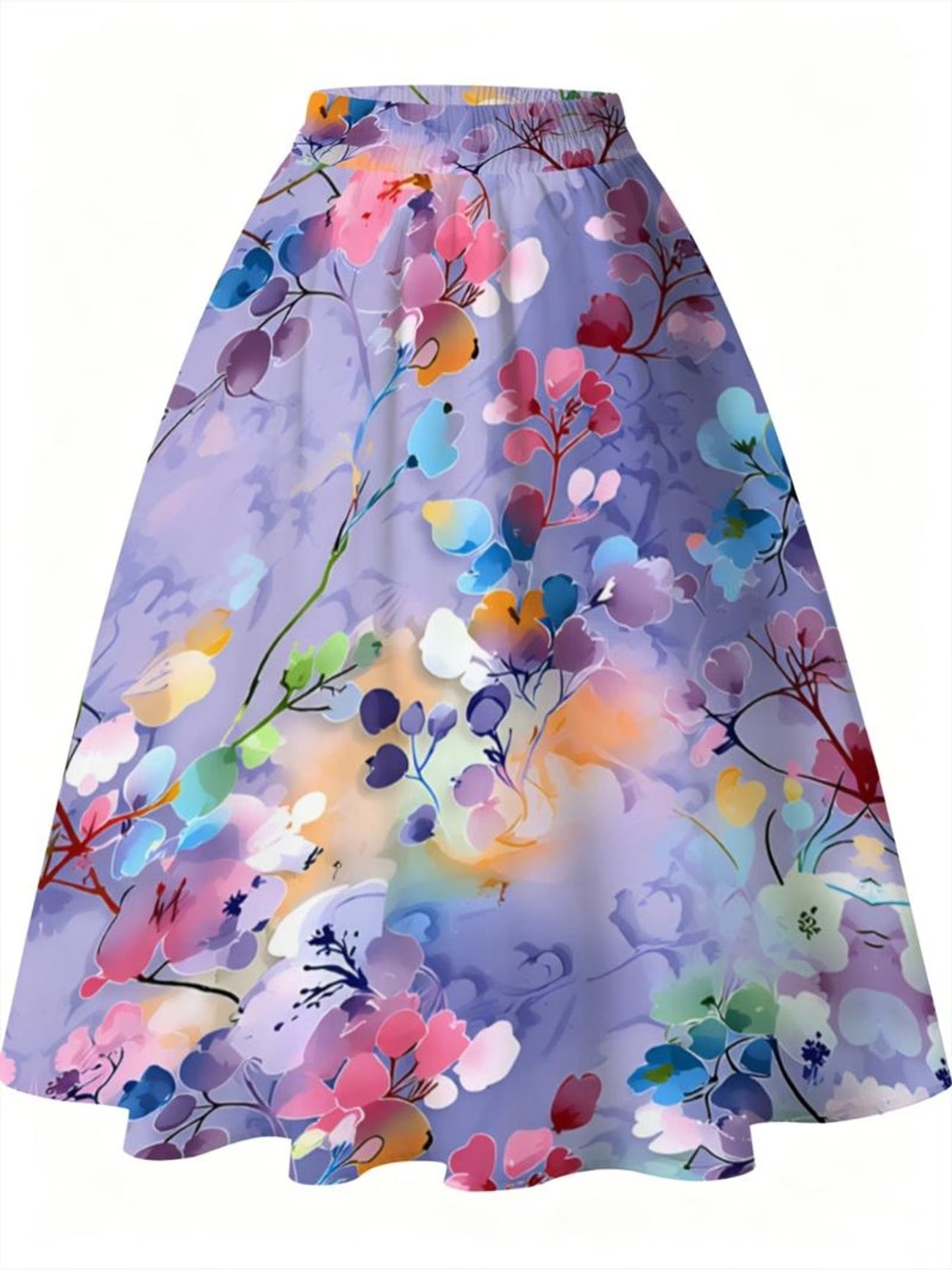 Women's Fashion Midi Skirt – Vibrant Abstract Floral Print