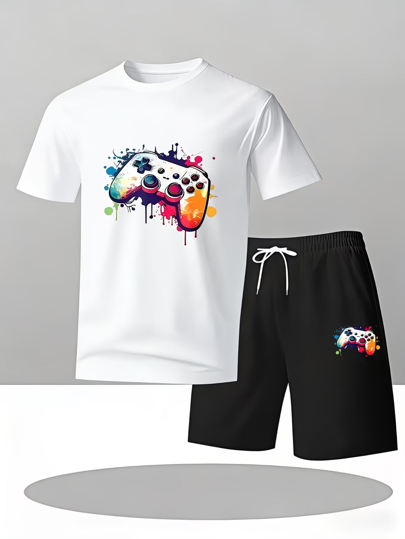 Men's Gaming T-Shirt & Shorts Set – Controller Print Summer Wear