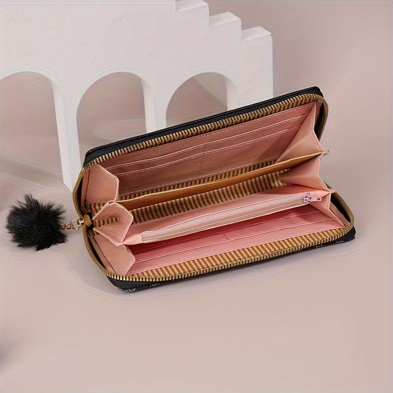 Printed Women's Long Wallet – Zip Closure, Large Capacity Handbag