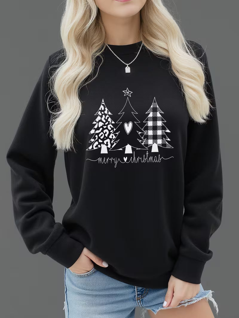 Women'S Cozy Black Christmas Graphic Sweatshirt