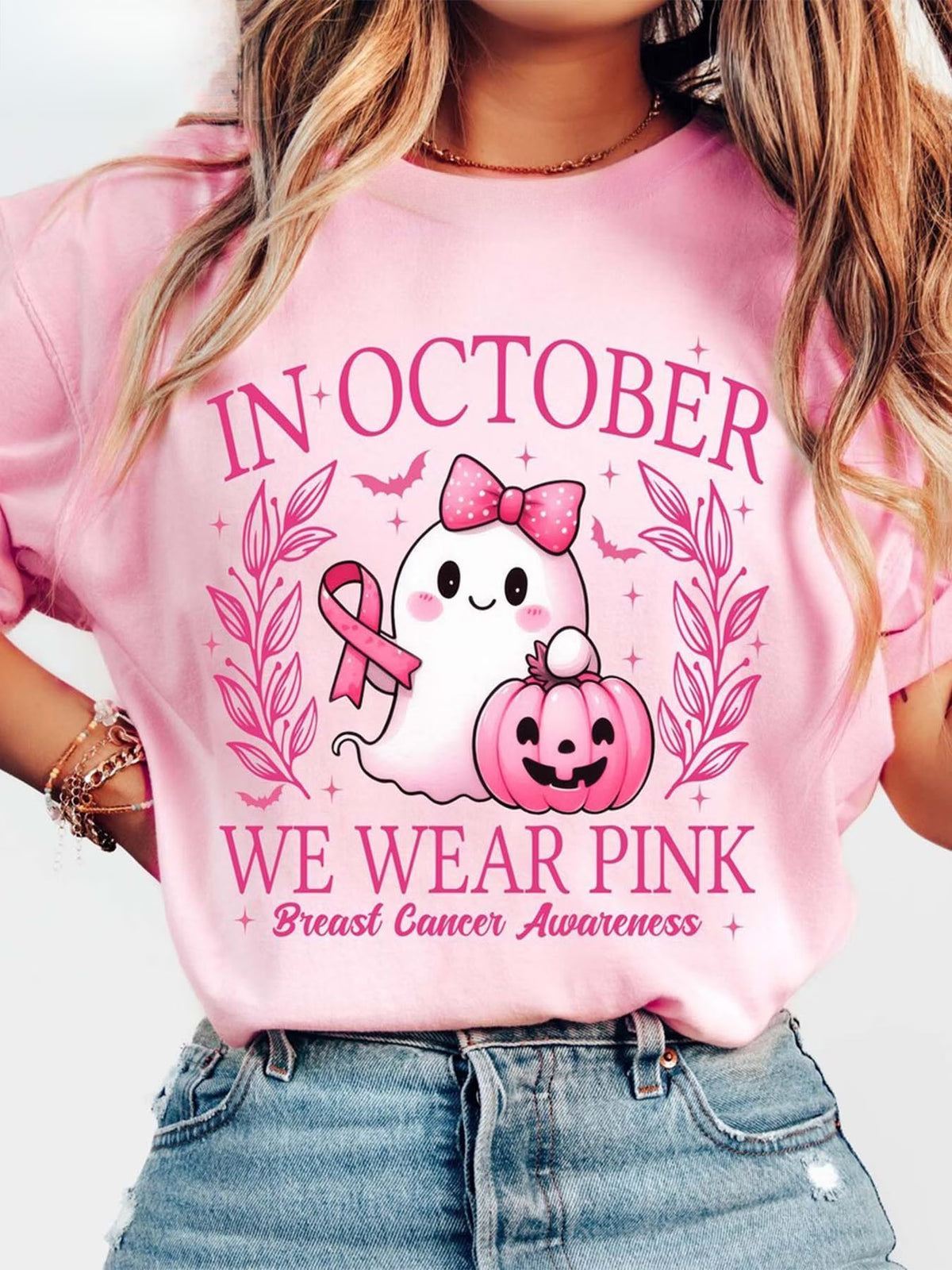 Women’s Y2K Pink Breast Cancer Awareness Print T-Shirt