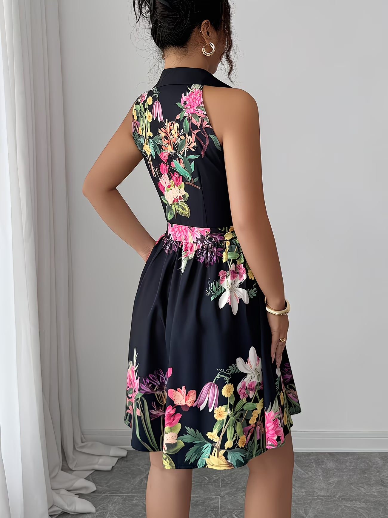 Floral Print Sleeveless A-Line Dress