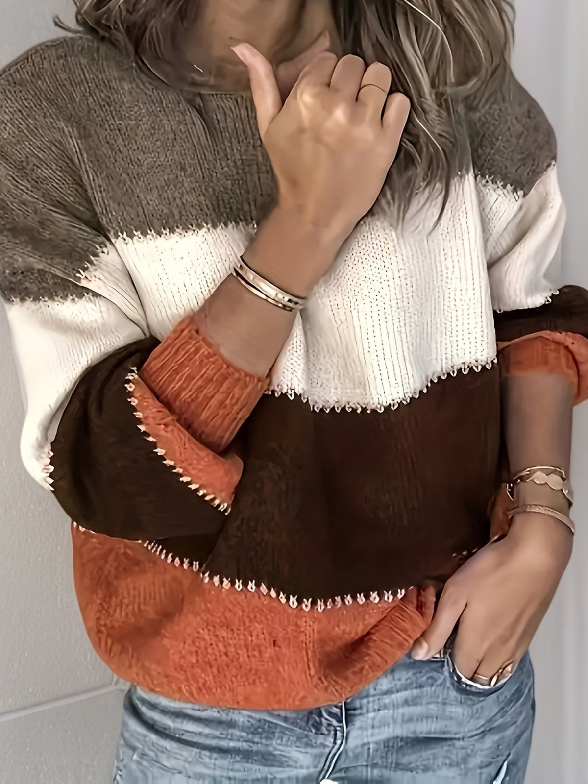 Women's Plus Size Colour-Block Striped Jumper