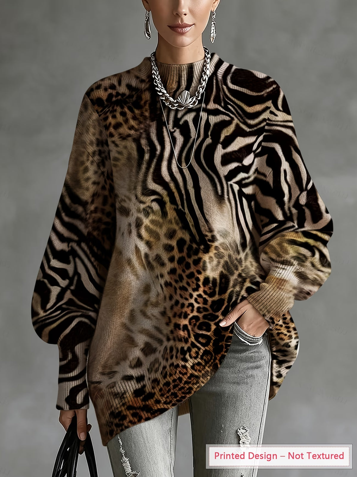 Women's Lightweight Patchwork Animal Print Sweater
