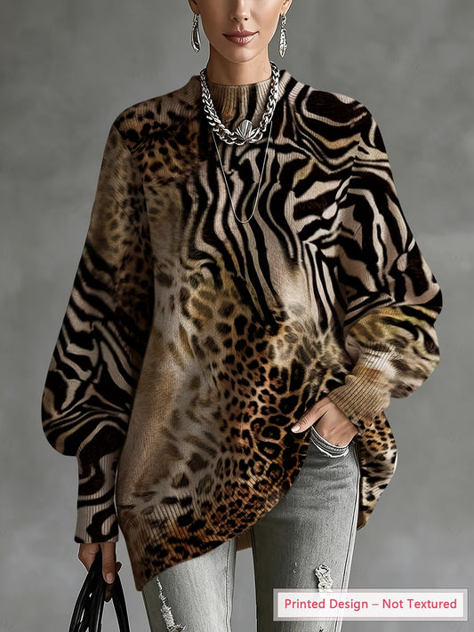 Women's Lightweight Patchwork Animal Print Sweater