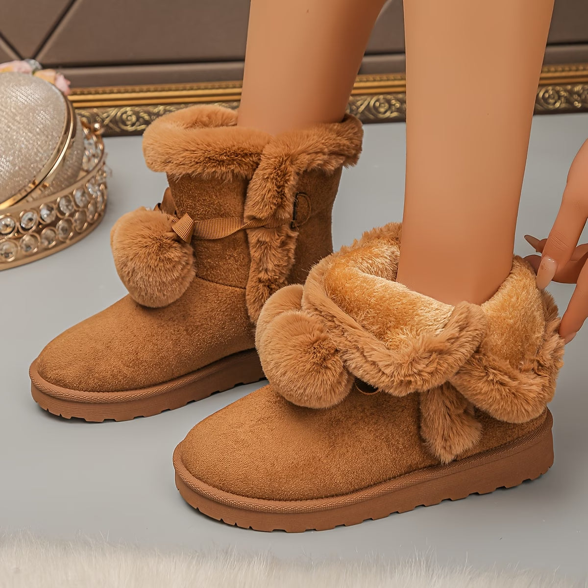 Women's Warm Fleece-Lined Ankle Boots – Non-Slip Flat Heel Slip-On
