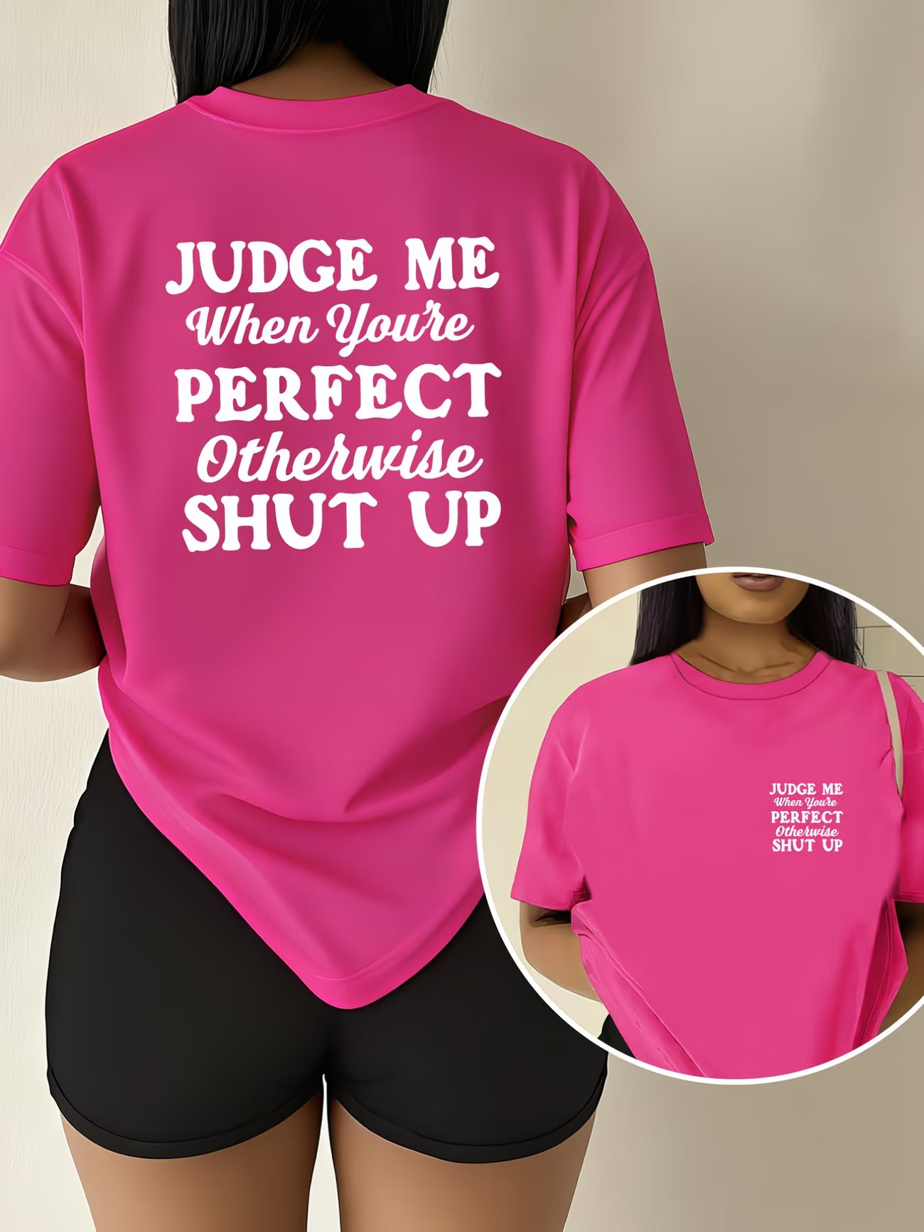 Women's Plus Size Slogan T-Shirt — "Judge Me When You're Perfect"