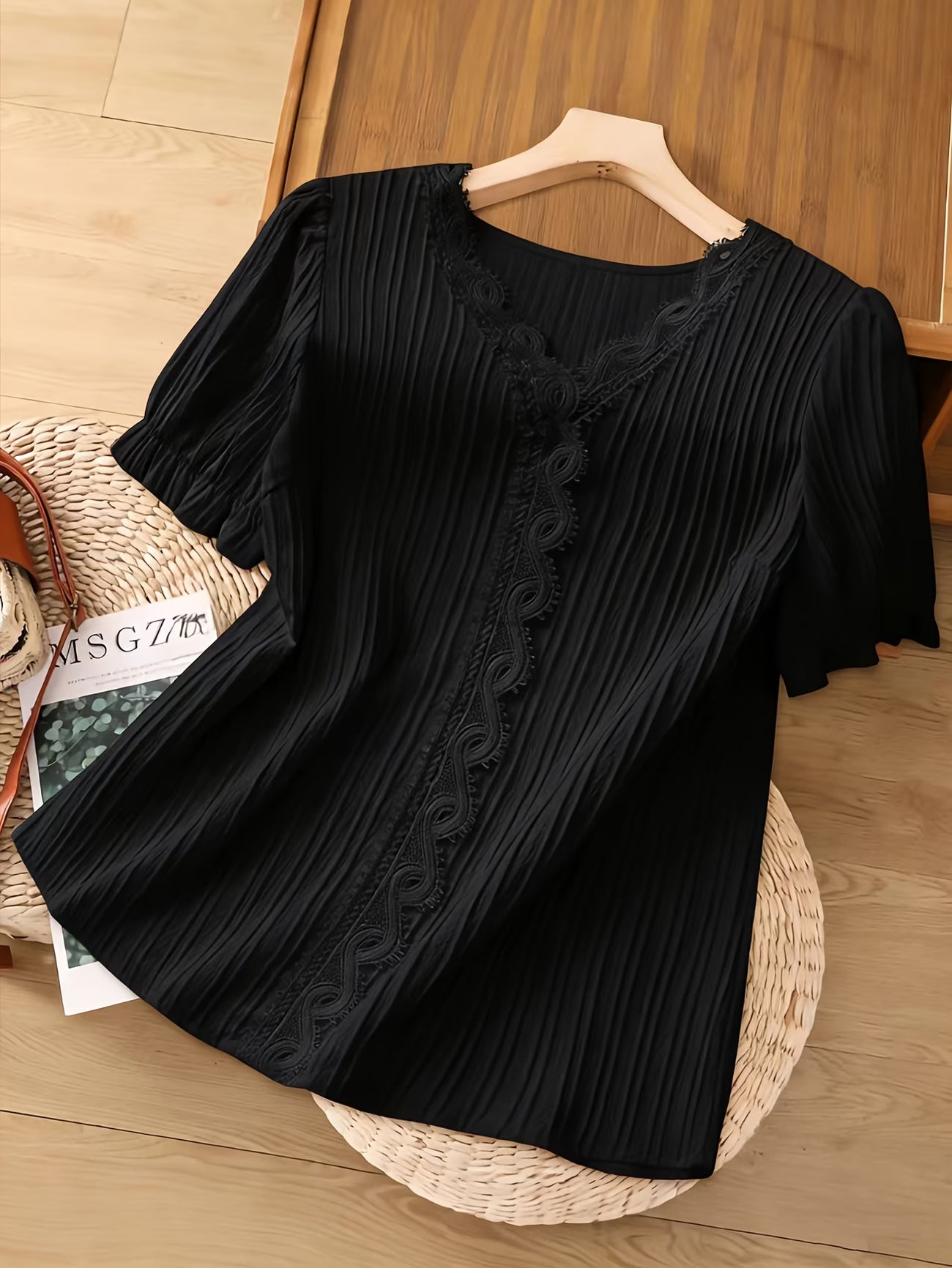 Lace Patchwork V-Neck Blouse | Curve Collection