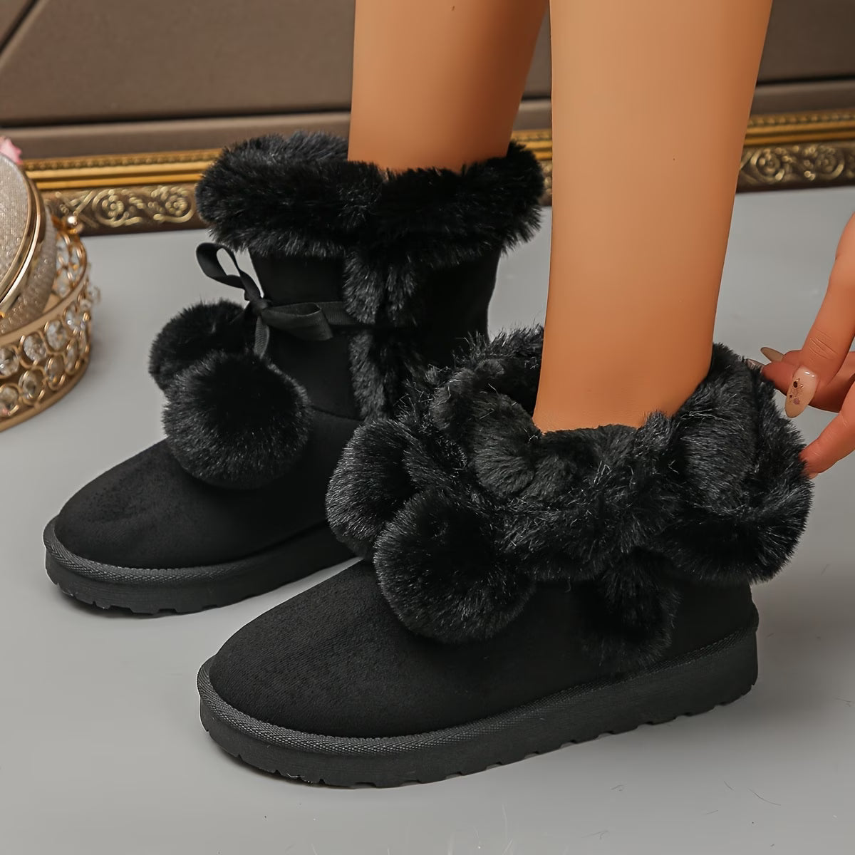 Women's Warm Fleece-Lined Ankle Boots – Non-Slip Flat Heel Slip-On