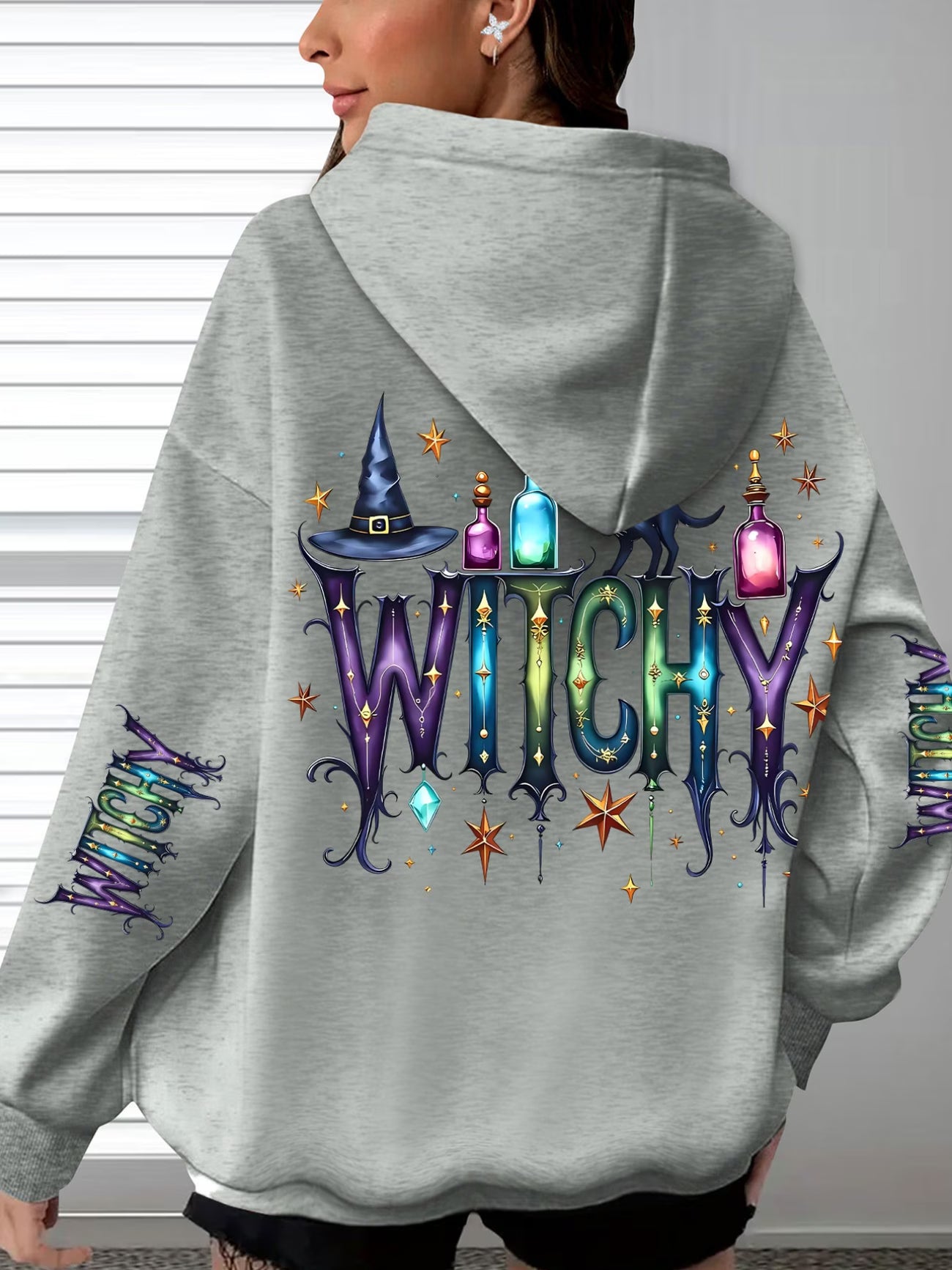 Women's Halloween Wizard Print Hooded Sweatshirt