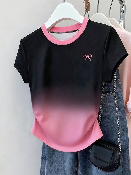 Gradient Bow Print T-Shirt
