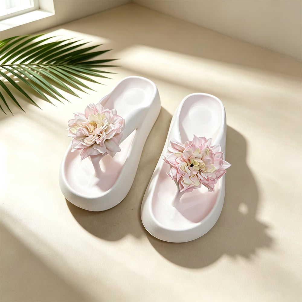 Women's Flower Platform Beach Slippers
