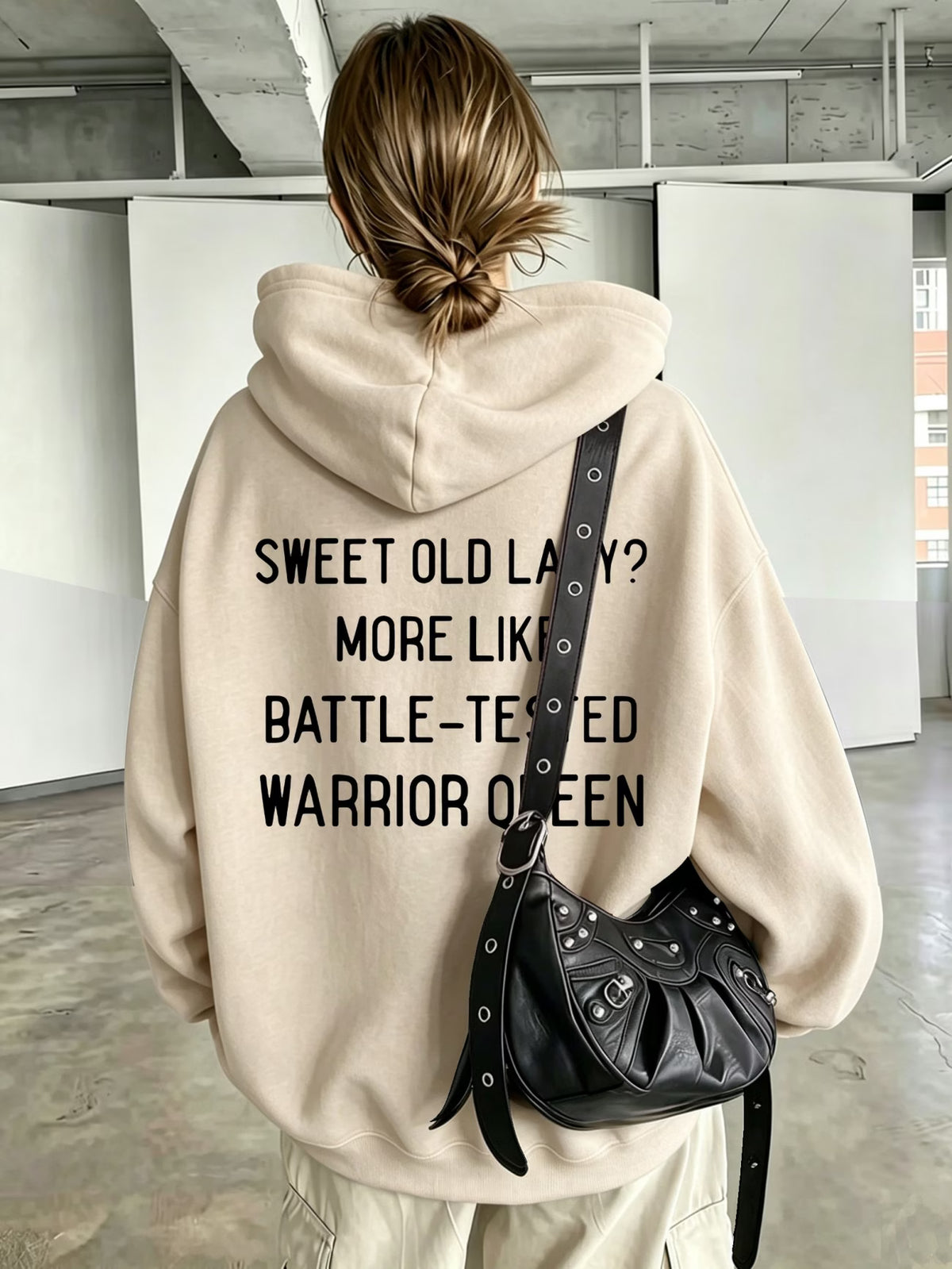 Ladies Bold Back Slogan Pullover Hoodie