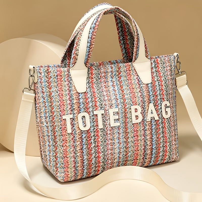 Colorful Striped Woven Crossbody Bag – Pink, Green & White