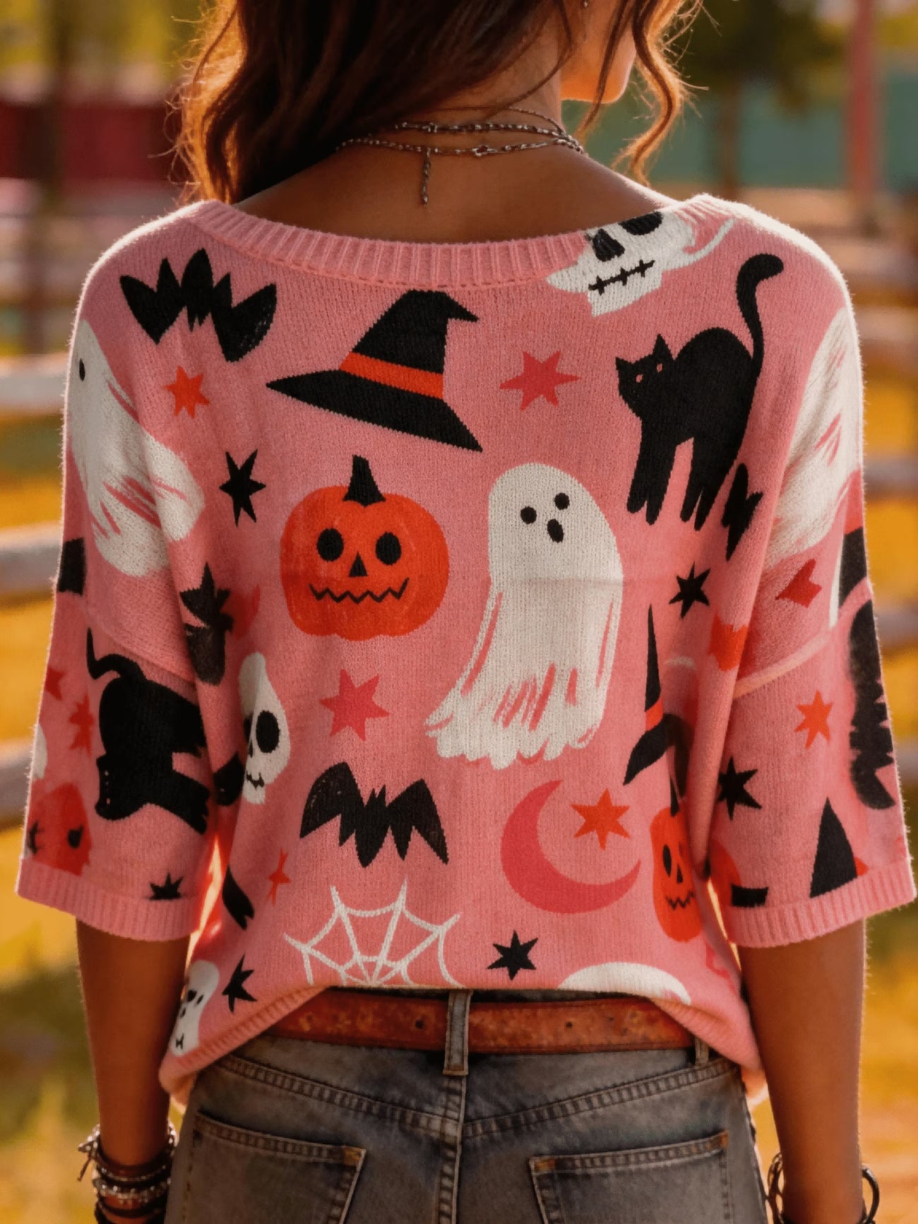 Halloween Print Crew Neck Loose Casual Top