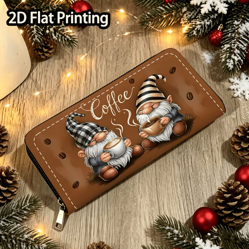 Christmas Coffee Goblins Long Zip Wallet with Card Slots