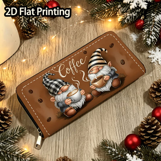 Christmas Coffee Goblins Long Zip Wallet with Card Slots