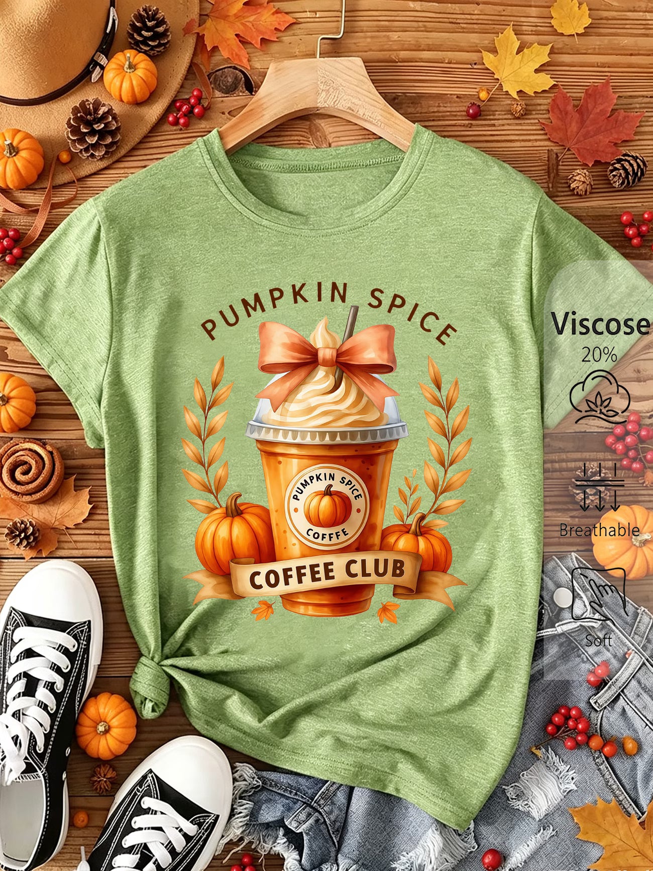 Pumpkin Spice Coffee Club Bow Print T-Shirt