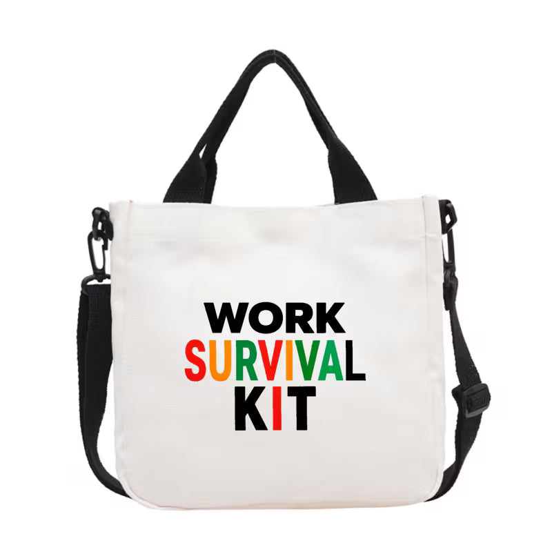 Canvas Shoulder Bag with Survival Kit Print