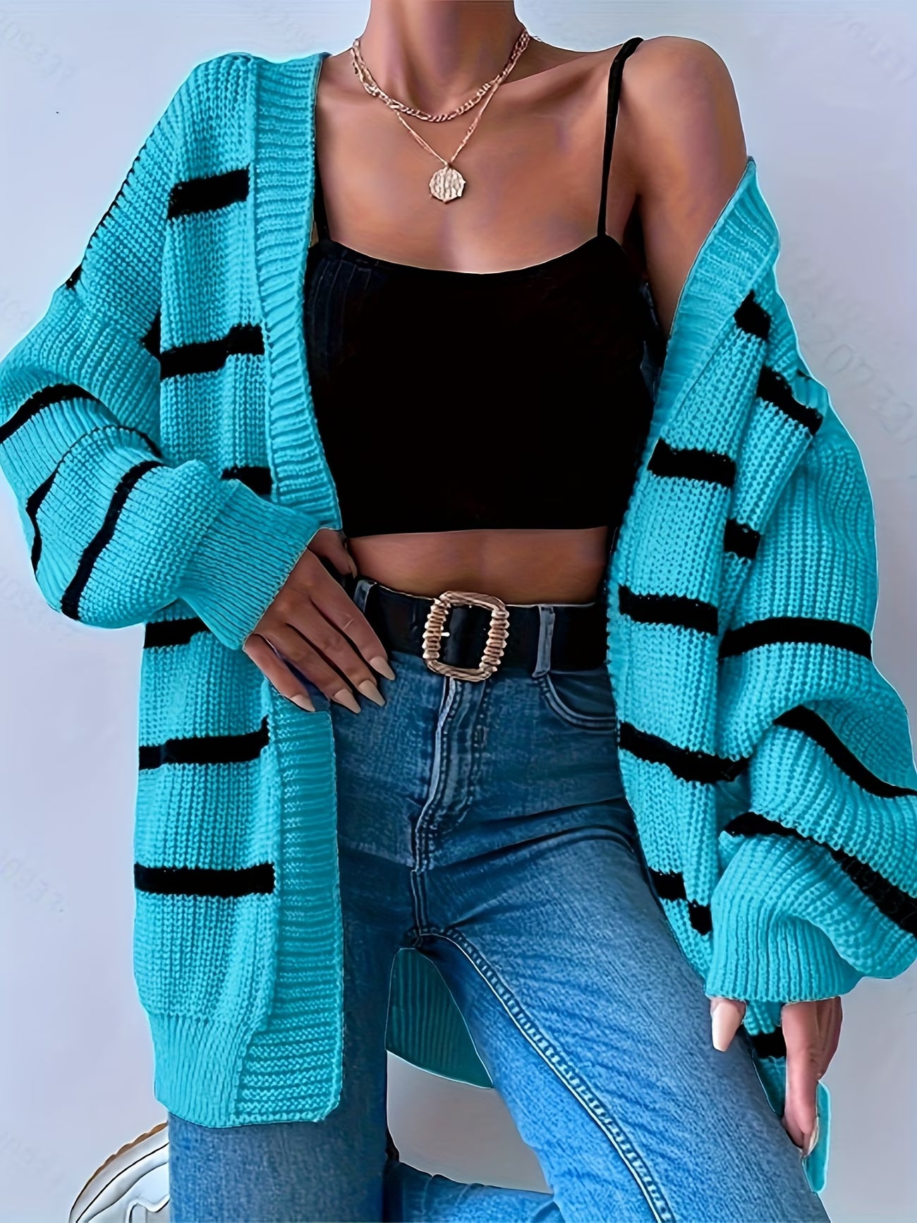 Women's Striped Colour-Block Cardigan