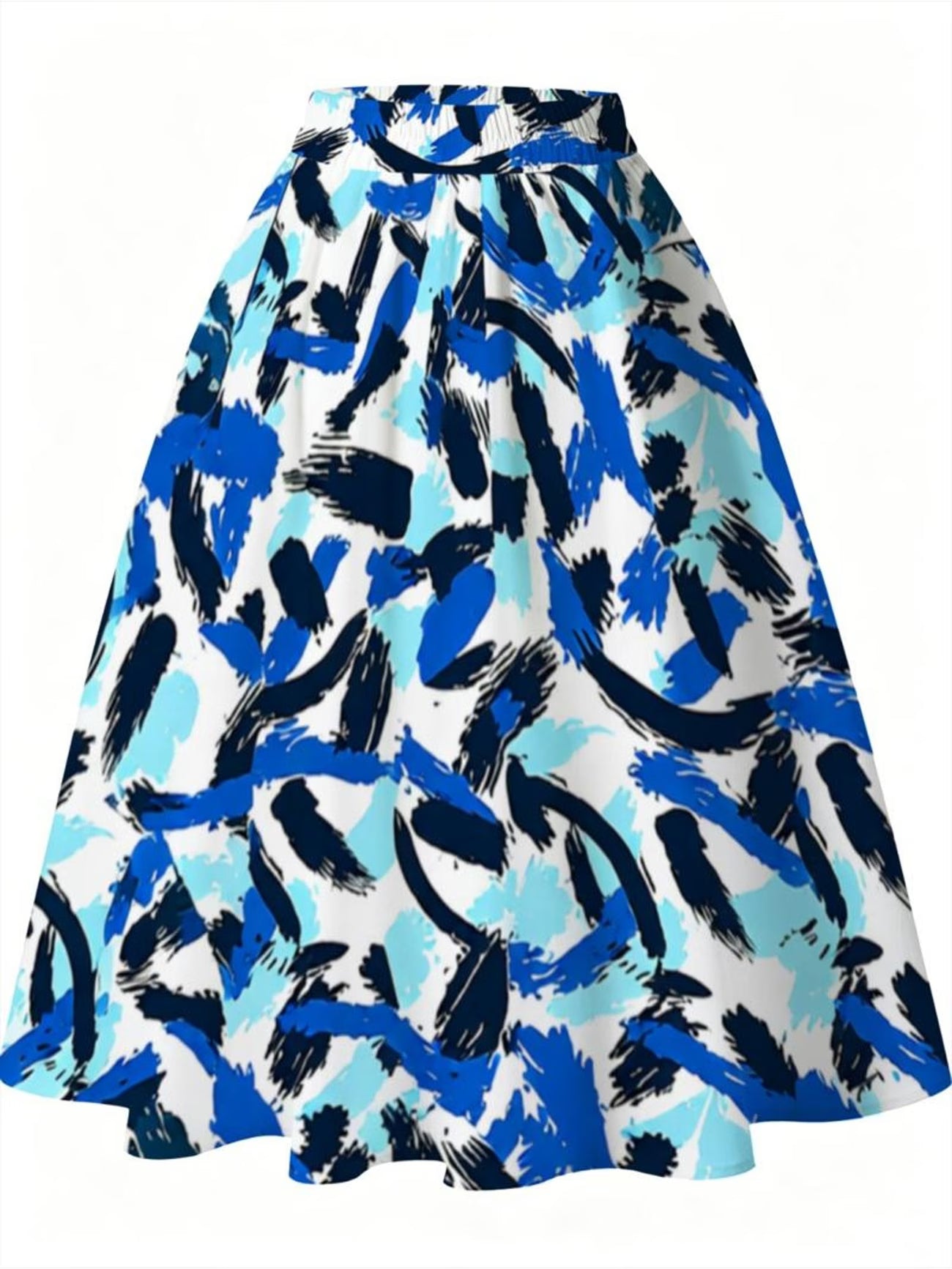 Women's Blue & Black Abstract Midi Skirt