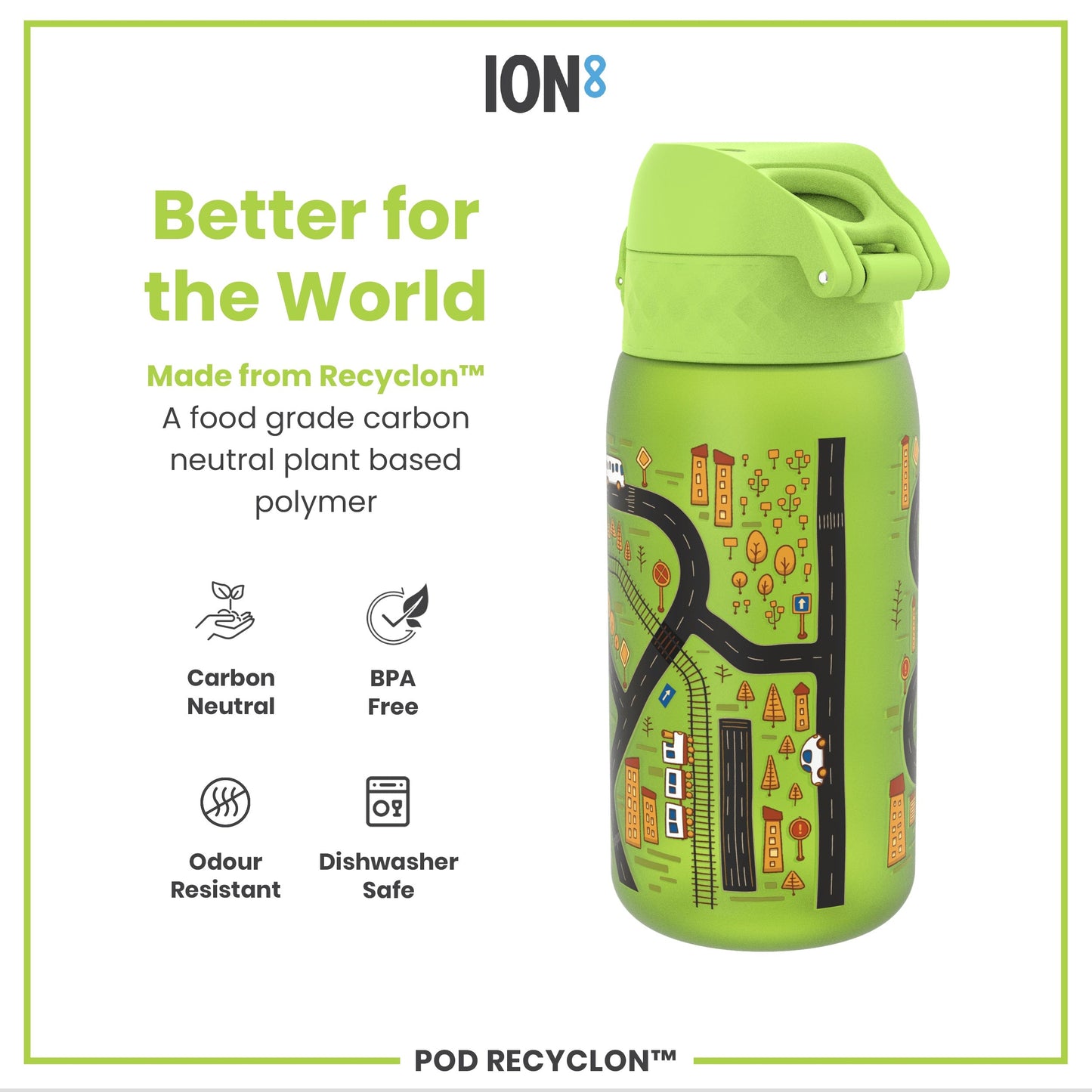 Leak Proof Kids Water Bottle, Recyclon, Cars, 350ml (12oz)