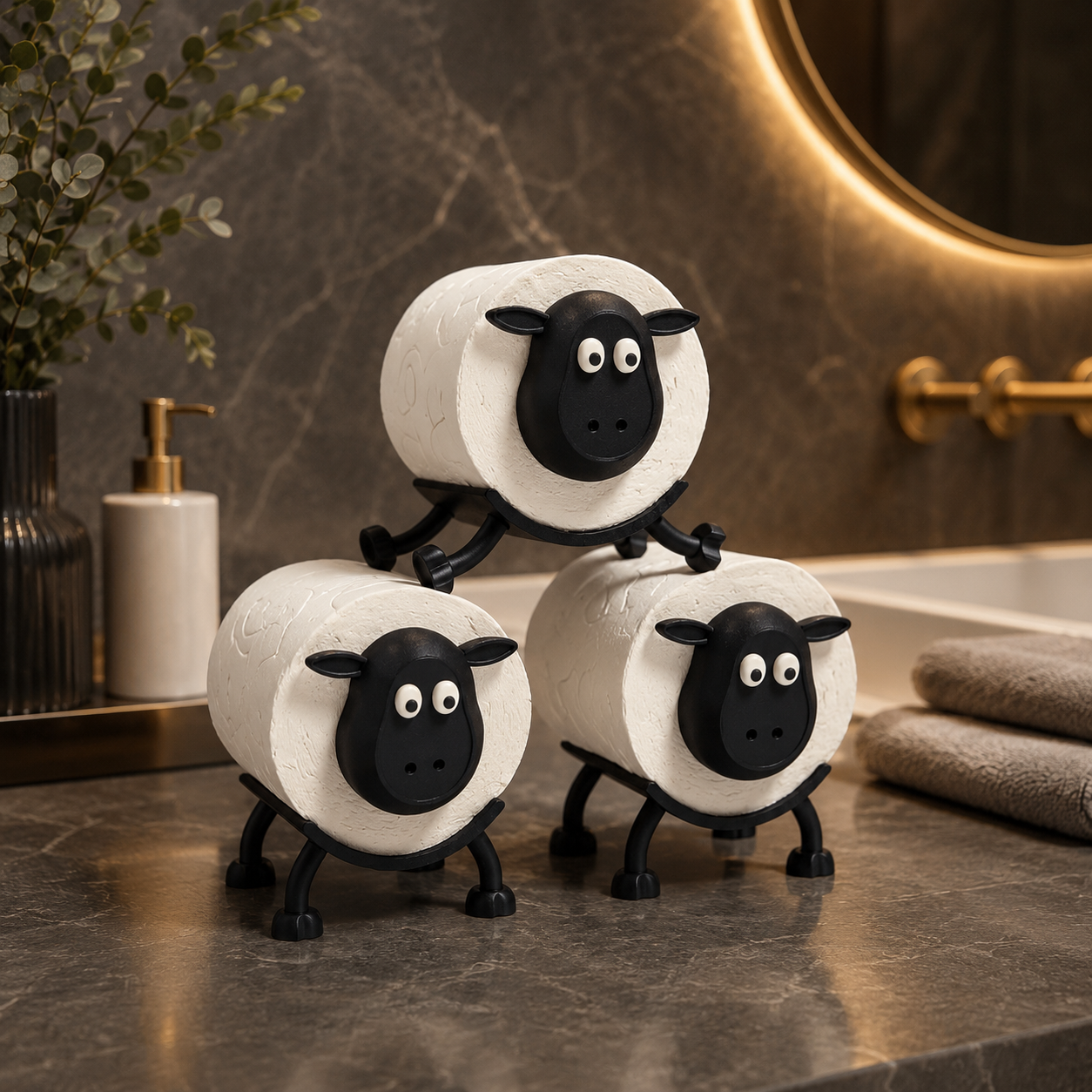Sheep Toilet Roll Holder – 3D Printed Trio | Funny Bathroom Gift | Made in UK