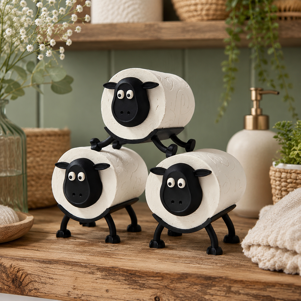 Sheep Toilet Roll Holder – 3D Printed Trio | Funny Bathroom Gift | Made in UK