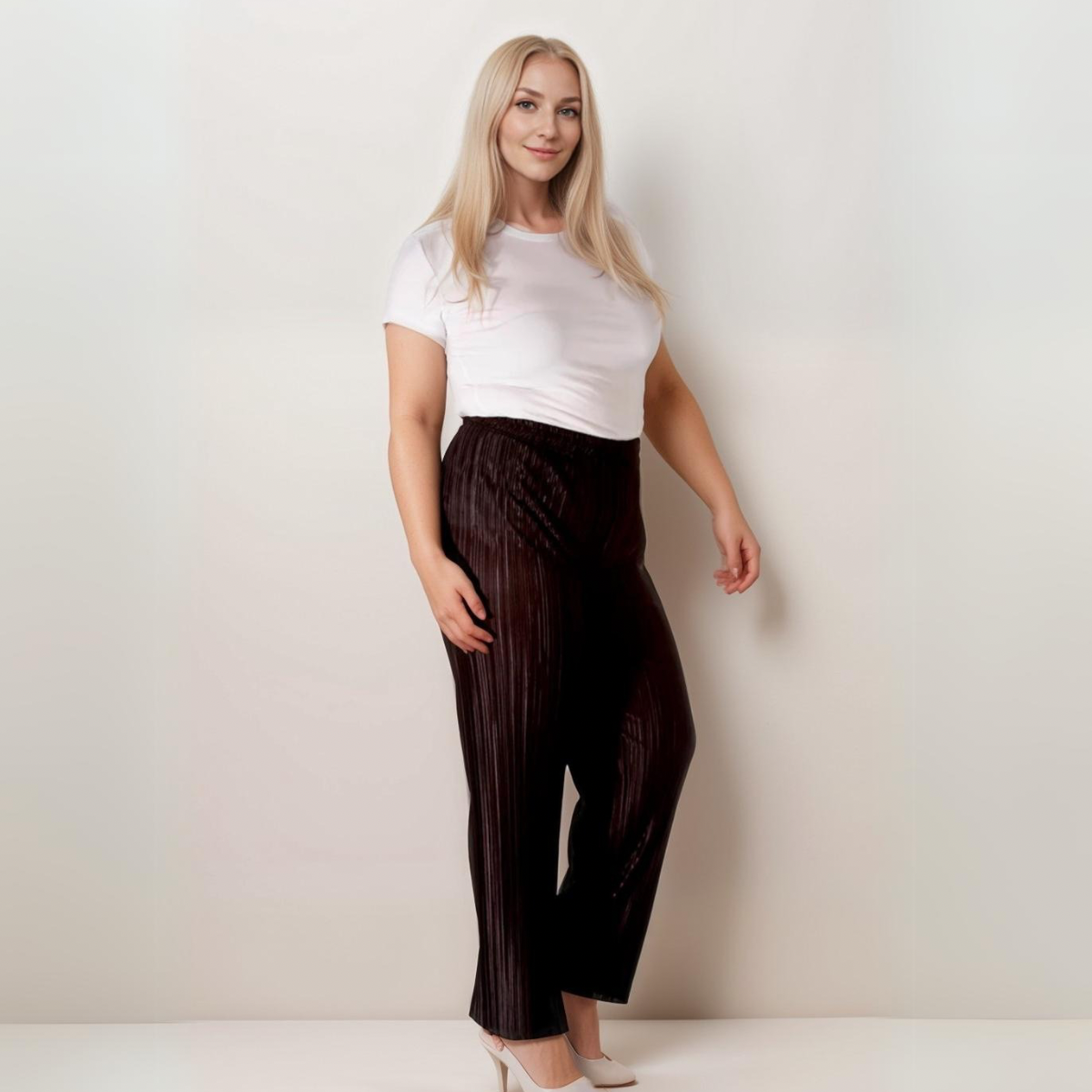 CRINKLE PLEATED ELASTIC WAIST TROUSERS