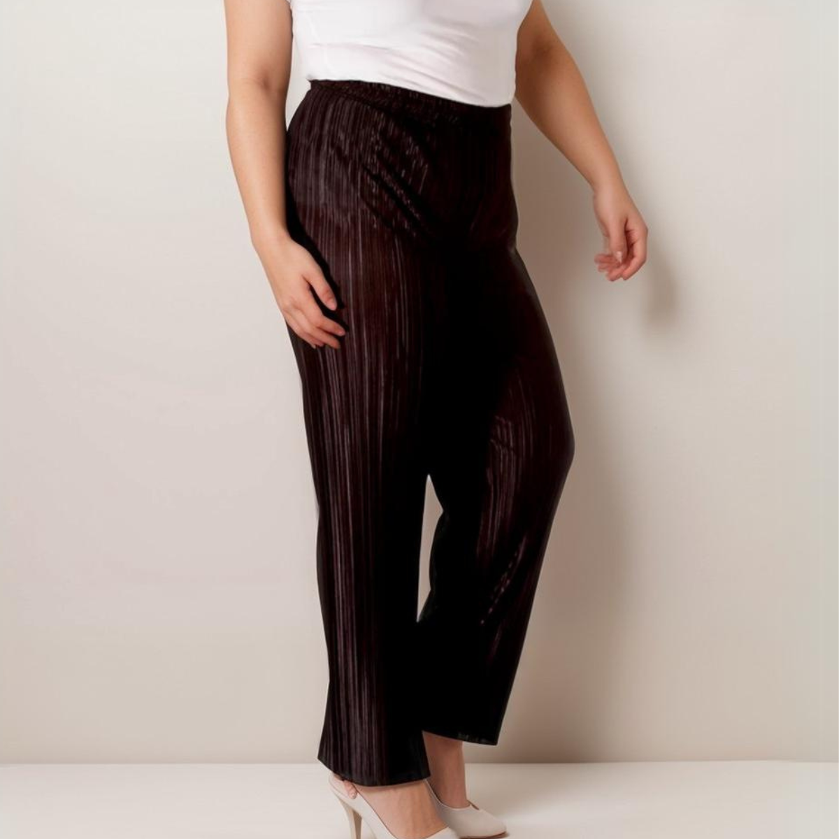 CRINKLE PLEATED ELASTIC WAIST TROUSERS