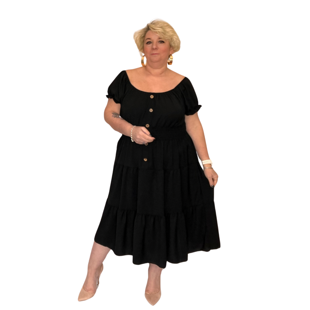 OFF SHOULDER FRILLED / LAYERED GYPSY DRESS