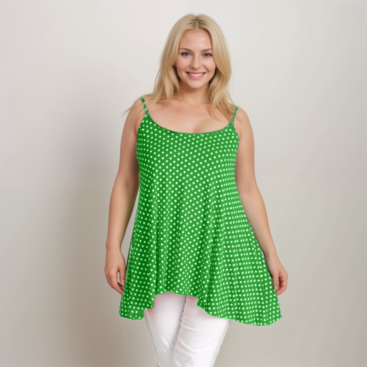 Polka Dot Cami Vest Hanky Hem Swing Top