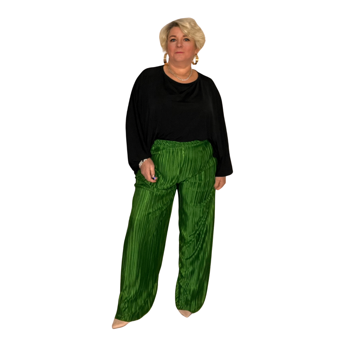 CRINKLE PLEATED ELASTIC WAIST TROUSERS