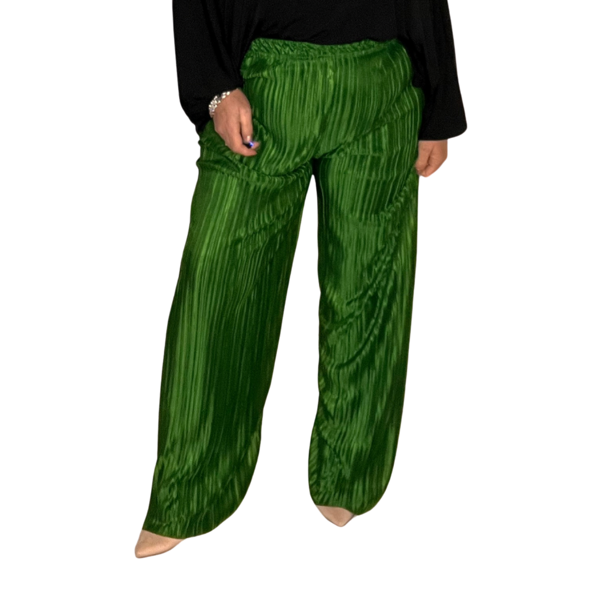 CRINKLE PLEATED ELASTIC WAIST TROUSERS