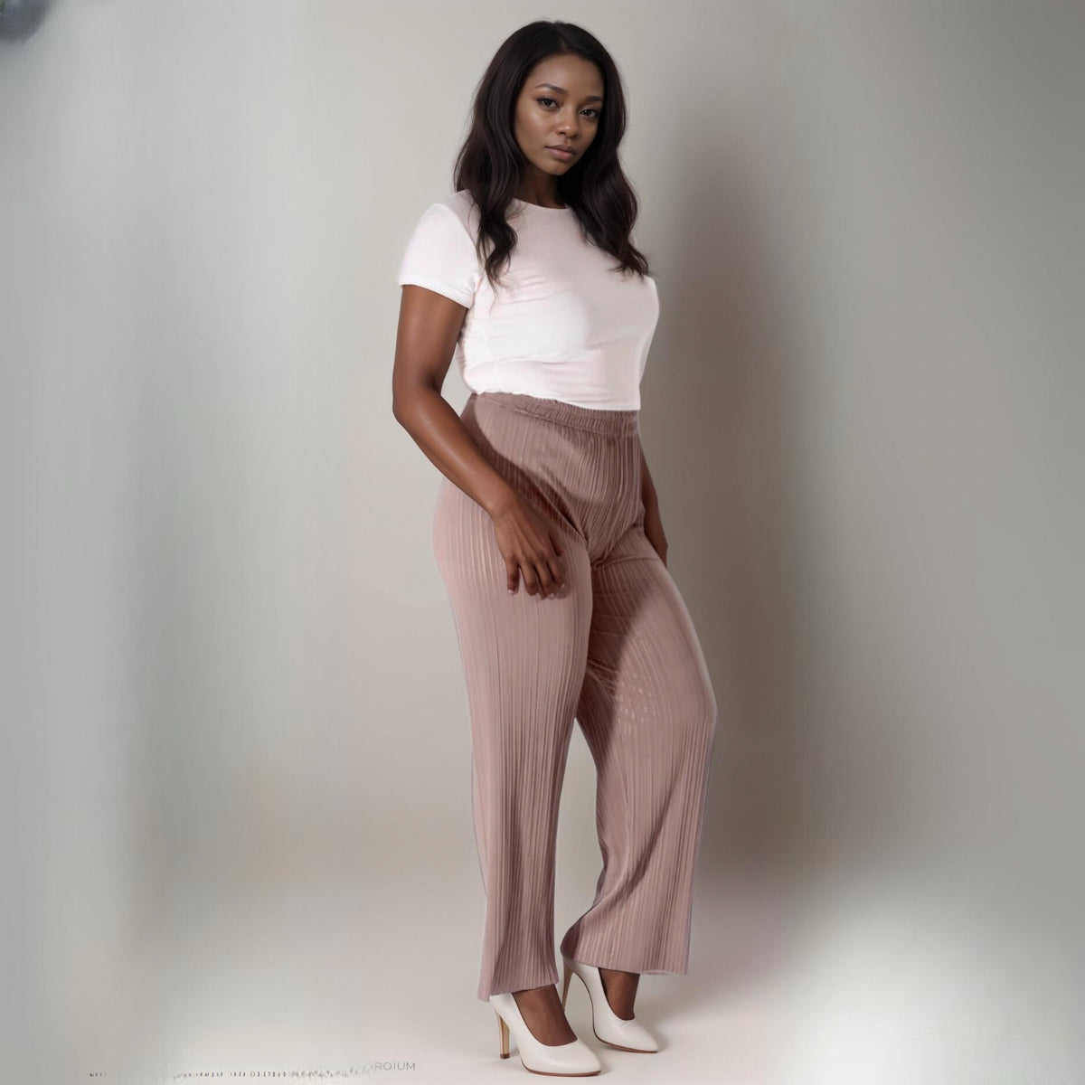 CRINKLE PLEATED ELASTIC WAIST TROUSERS