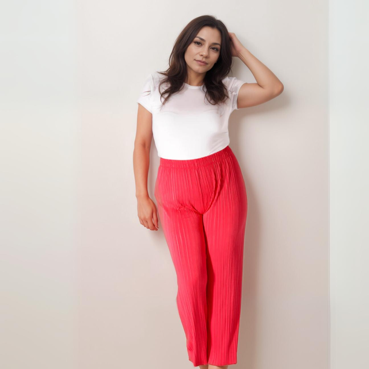 CRINKLE PLEATED ELASTIC WAIST TROUSERS