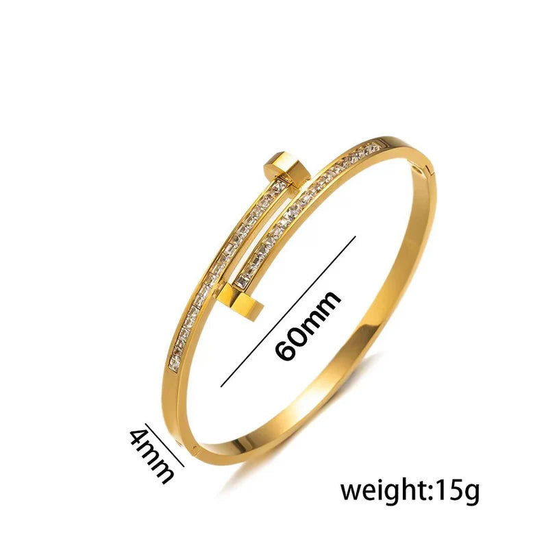 Geometric Micro-Pavé Zirconia Bracelet — Gold-Plated Titanium Steel