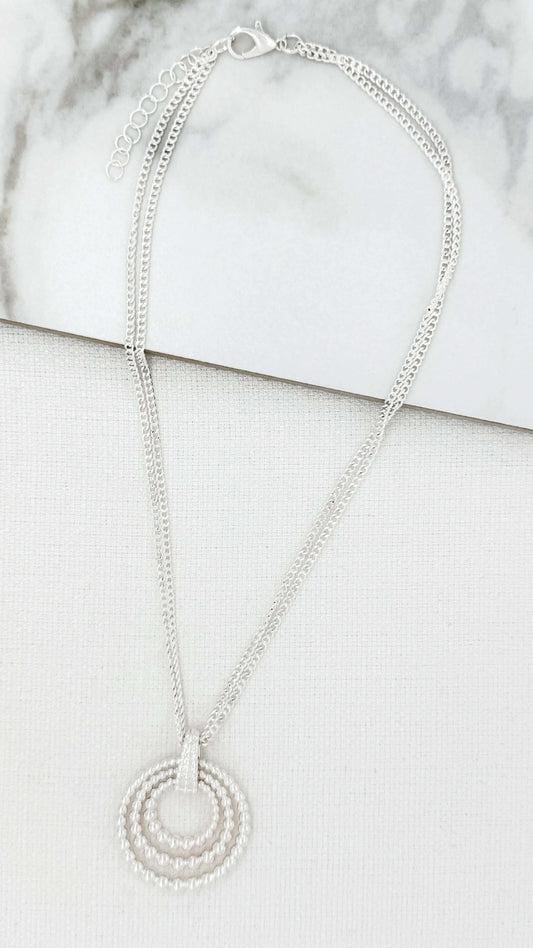 Silver Double Chain Necklace with Bauble Pendants