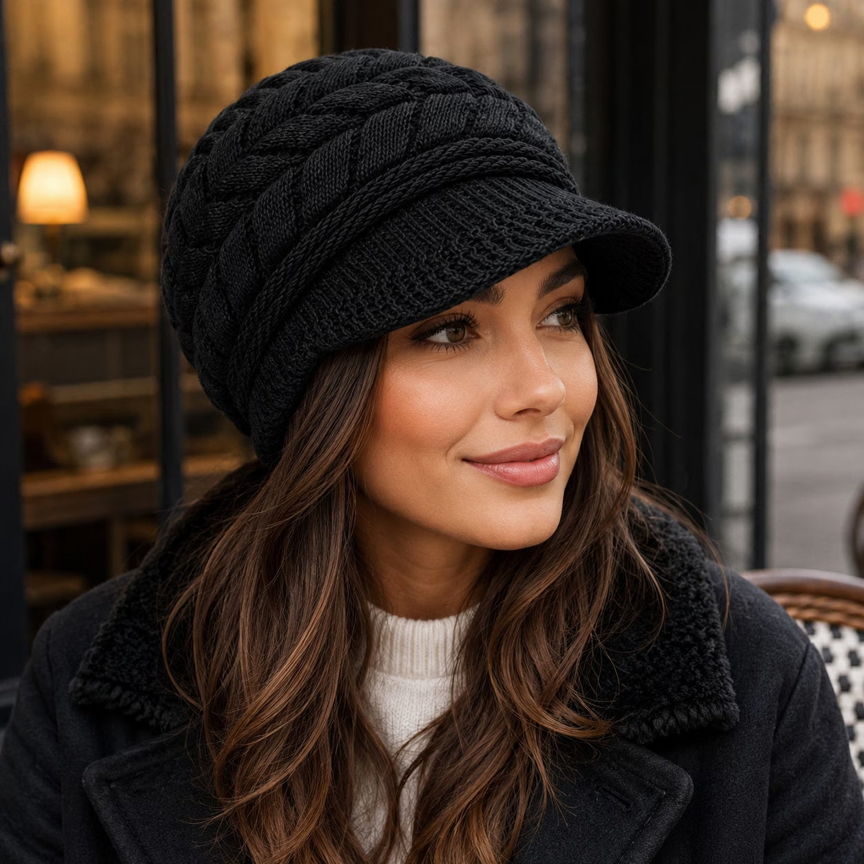 Women's Brim Scarf Beanie – Jacquard Weave Retro Beret Hat