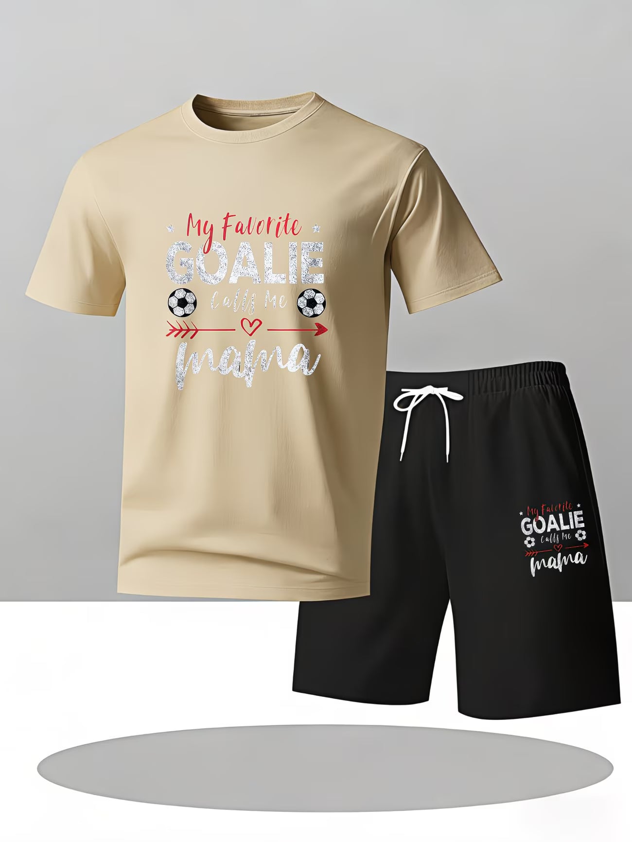 'My Favourite Goalie Calls Me Mama' Men's Sporty Matching T-Shirt Set