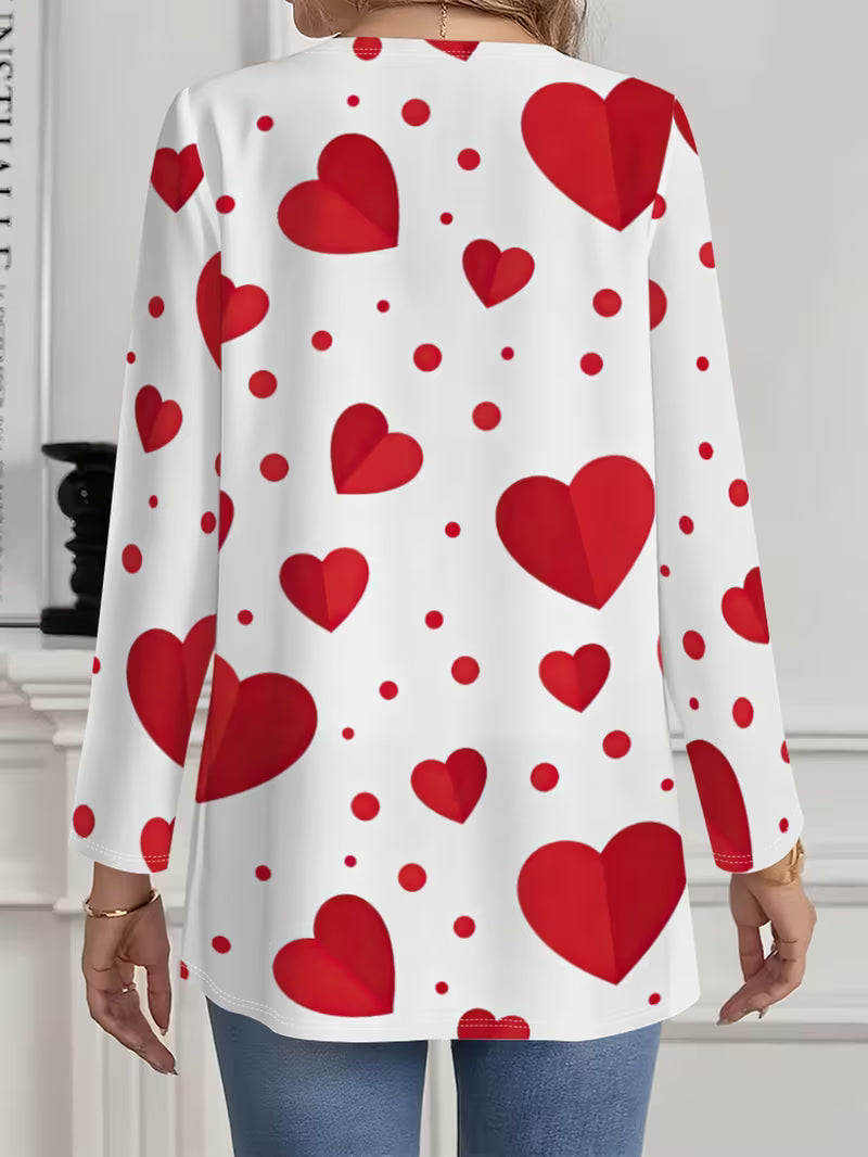 Women'S Red Heart Print Open Front Jacket