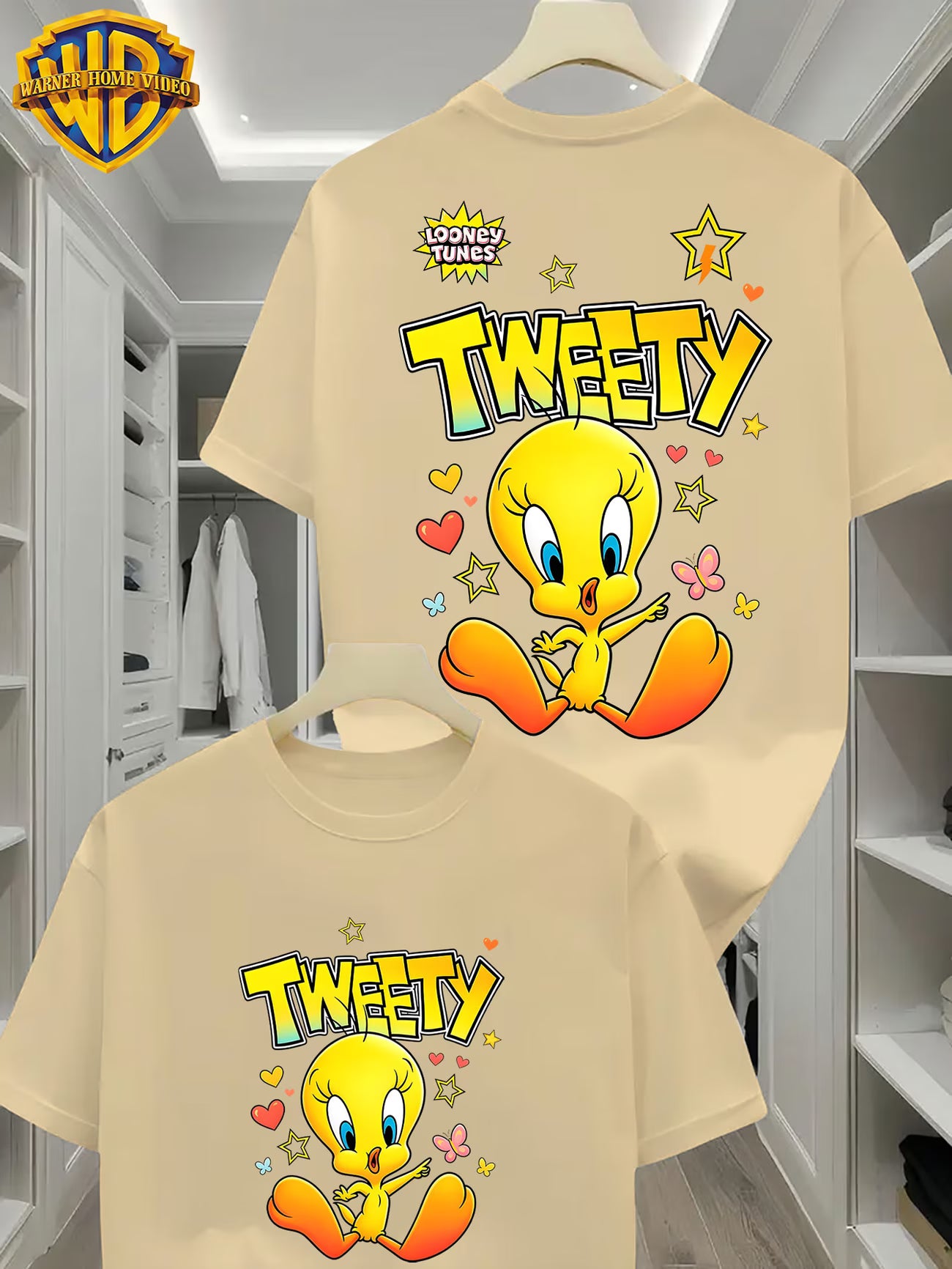 Men's Tweety Love Star Print Comfortable Casual Elastic T-Shirt