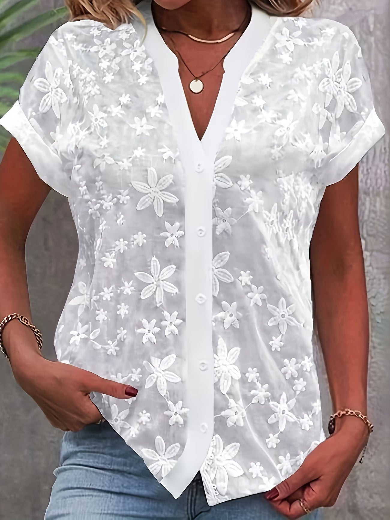 Women's Floral Print Batwing Sleeve V-Neck Top