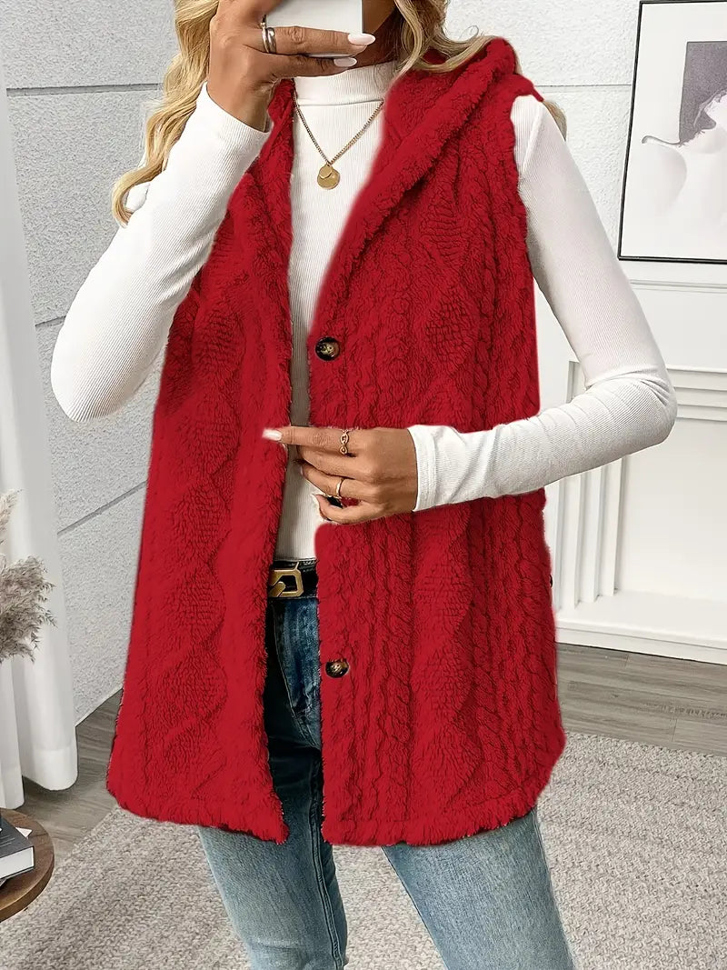 Women's Plush Short Sleeve-like (No-Sleeve) Jacket